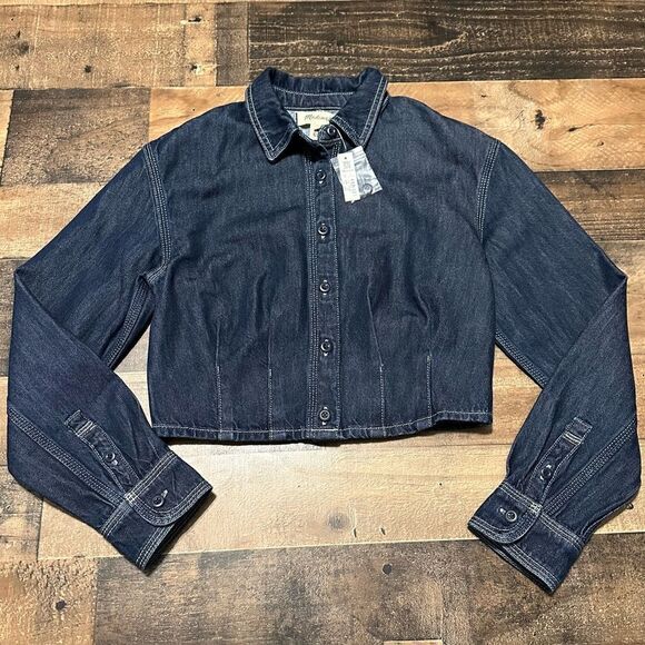 Madewell Denim Pleated Cropped Button-Up Shirt - NWT! - Picture 2 of 6